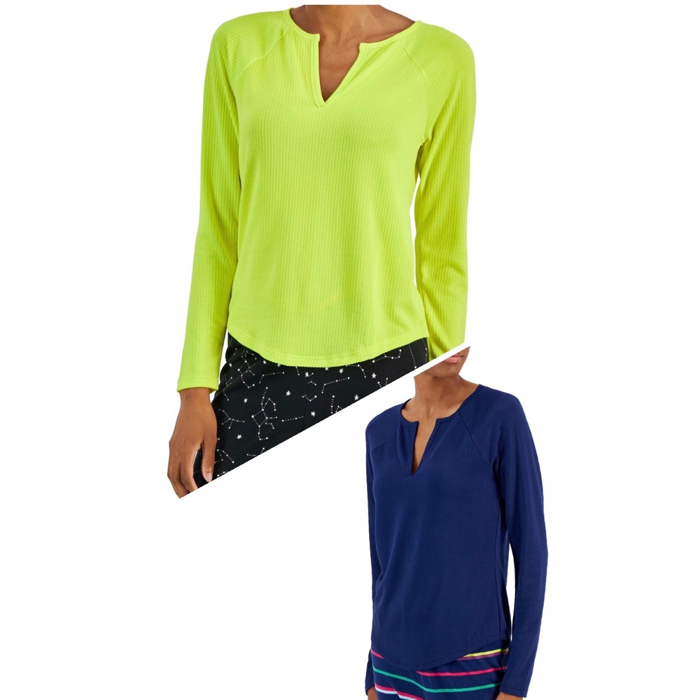 Jenni Women's Split-Neck Pajama Top Bundle of 2 - Navy - Yellow‎ - Size XS